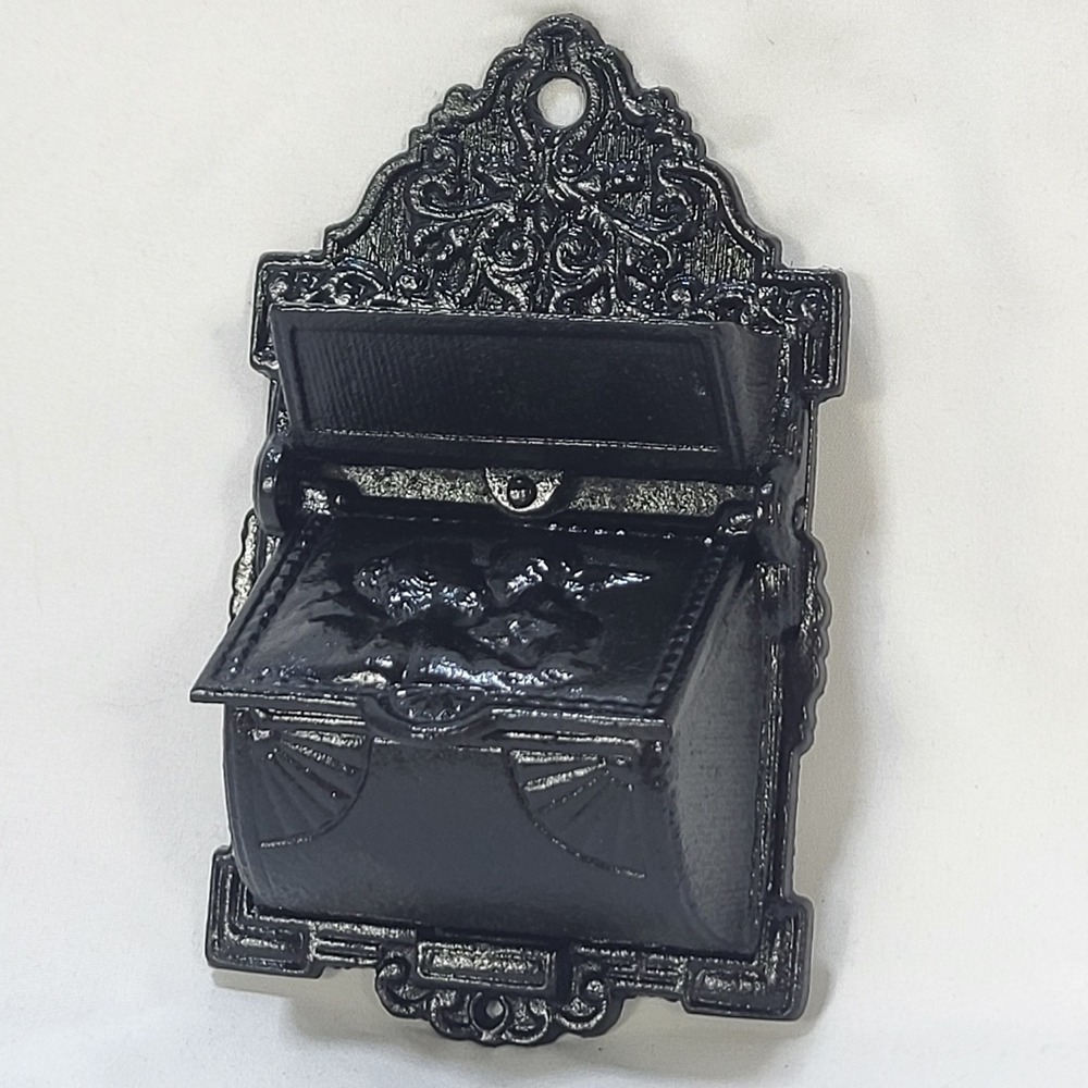 Venus & Cupid Cast Iron Wall Mount Match Holder Victorian Style Black Ornate